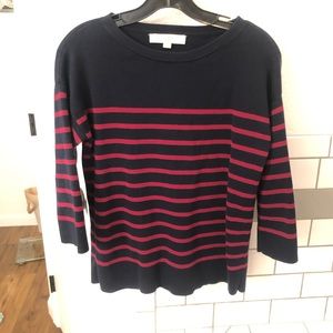 LOFT Red Navy Striped Split Back Cotton Sweater S